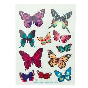 Vintage 2000 Sandylion Colorful Butterfly Temporary Tattoo Sheet Y2K Multicolour